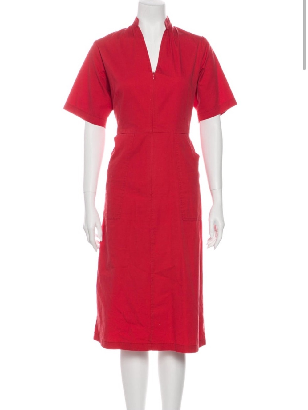 Loup Charmant Bright Red Midi Dress with Front Zip